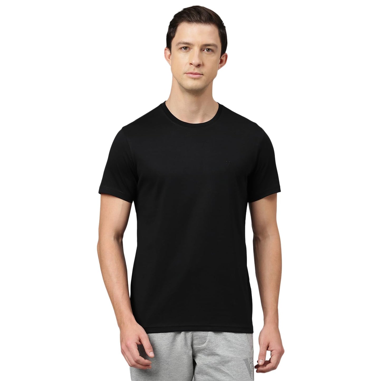 Van Heusen Men's Solid Regular Fit T-Shirt (IHTS1LBKE60052_Black