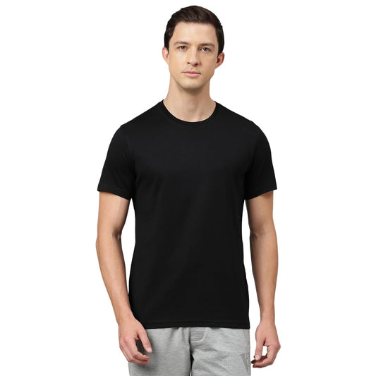 Van Heusen Men's Solid Regular Fit T-Shirt (IHTS1LBKE60052_Black