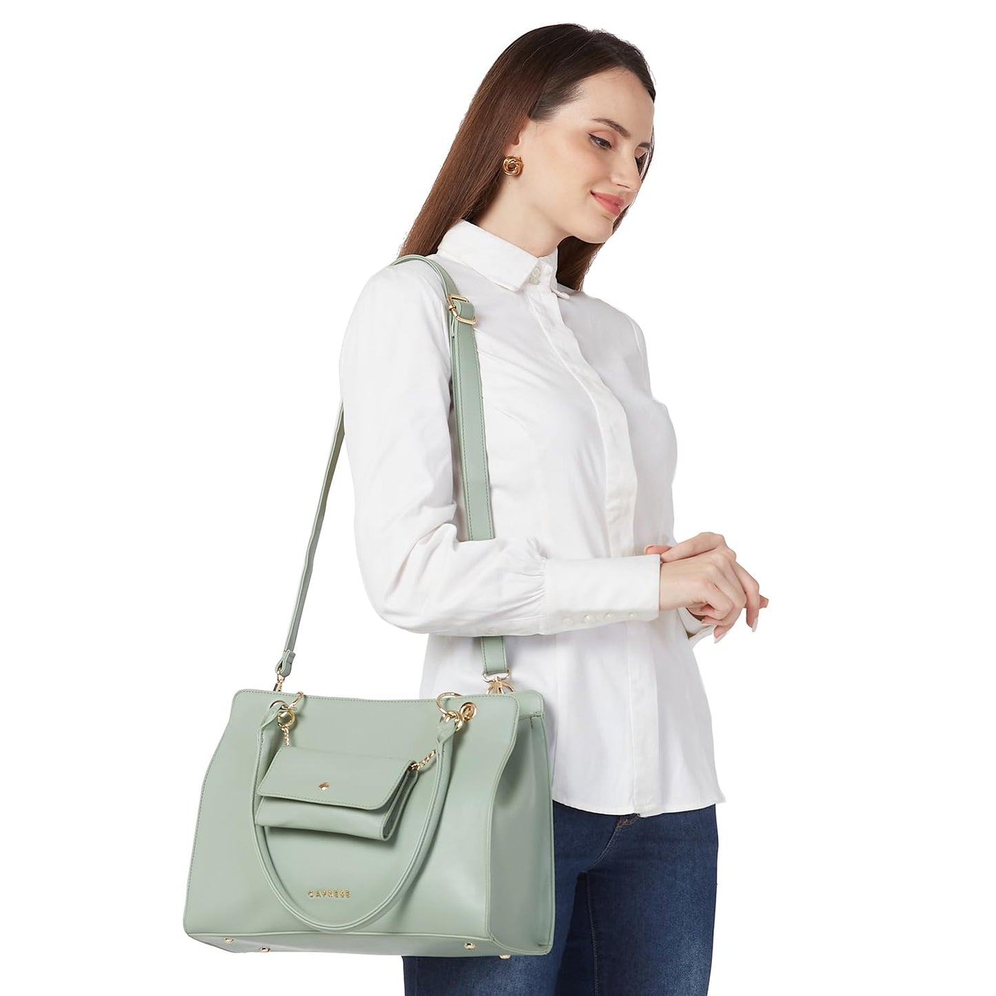 Caprese Capri Solid Mint Faux Leather Large Satchel Handbag
