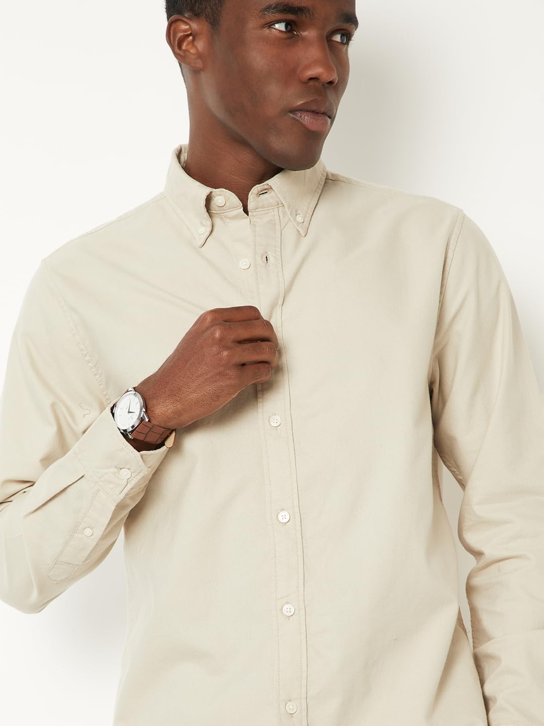 Max Men Soft Touch Regular Fit Oxford Shirt (Beige_M)