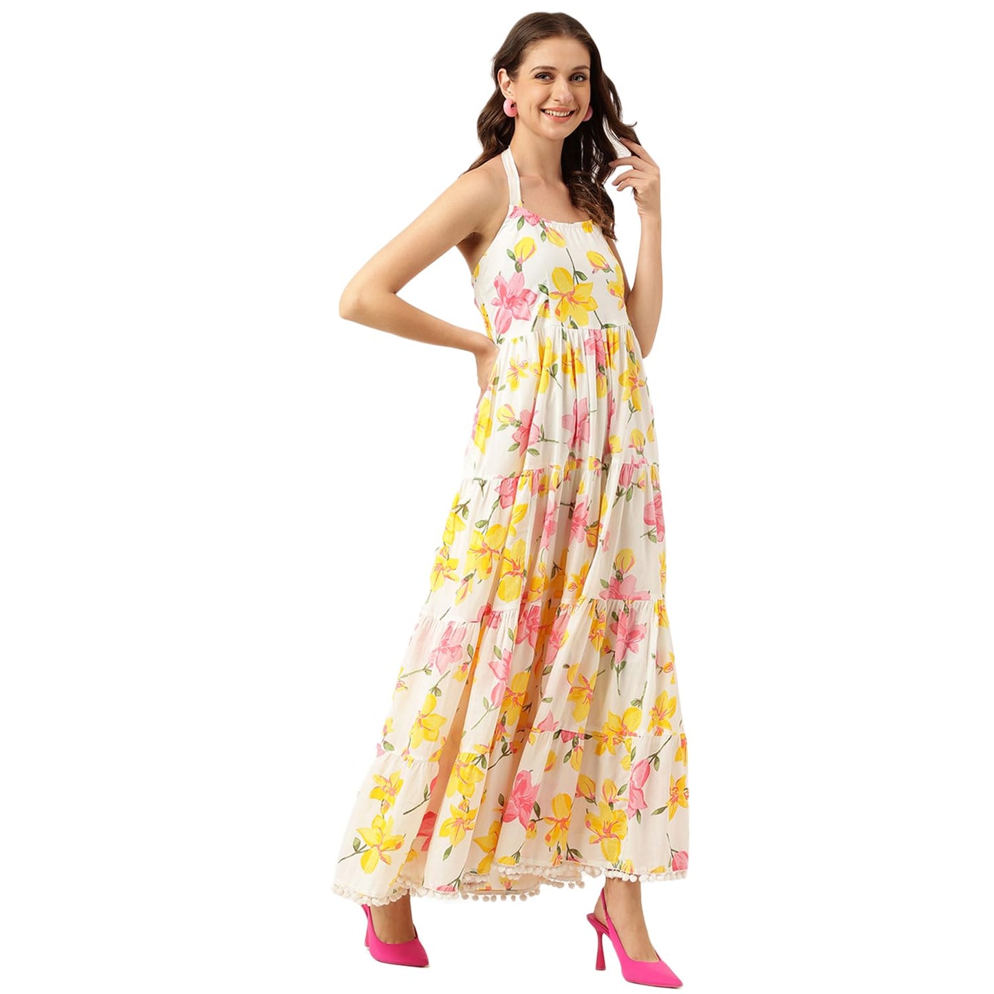 Divena Tie Dye Printed A-line Dress Pink