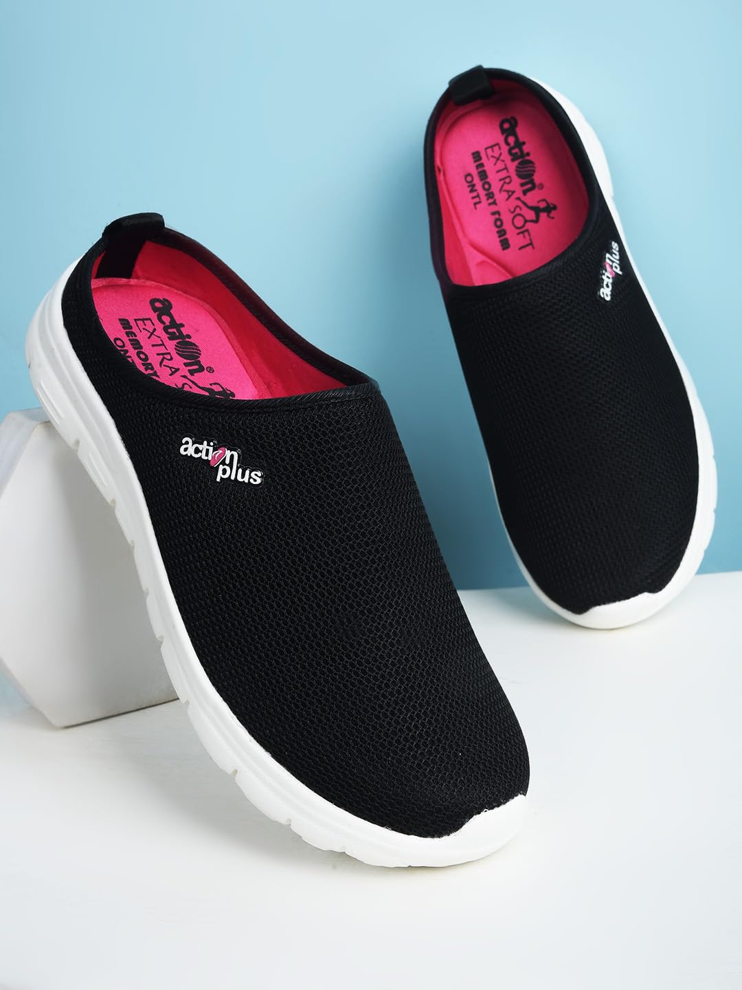 Action Women Black Pink Mules APTW0115BKPK09