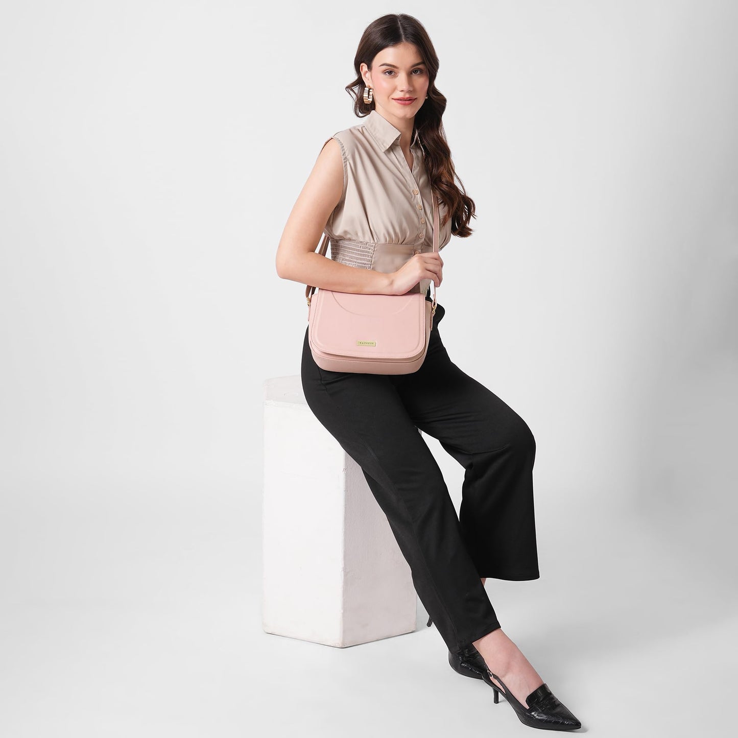 Caprese Greta Medium Sling Bag for Women with Adjustable Strap & Magnetic Button Closure for Comfortable Wear | Versatile Handbag for Everyday Use, Travel, and Special Occasions (Dark Pink)