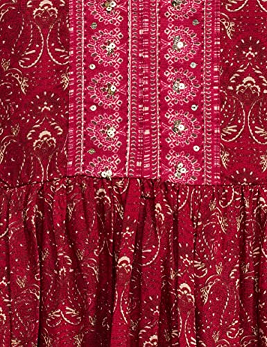 BIBA Women Printed Straight Salwar Kurta Dupatta(SKDPLEASED 7518_Meganta_32) Magenta