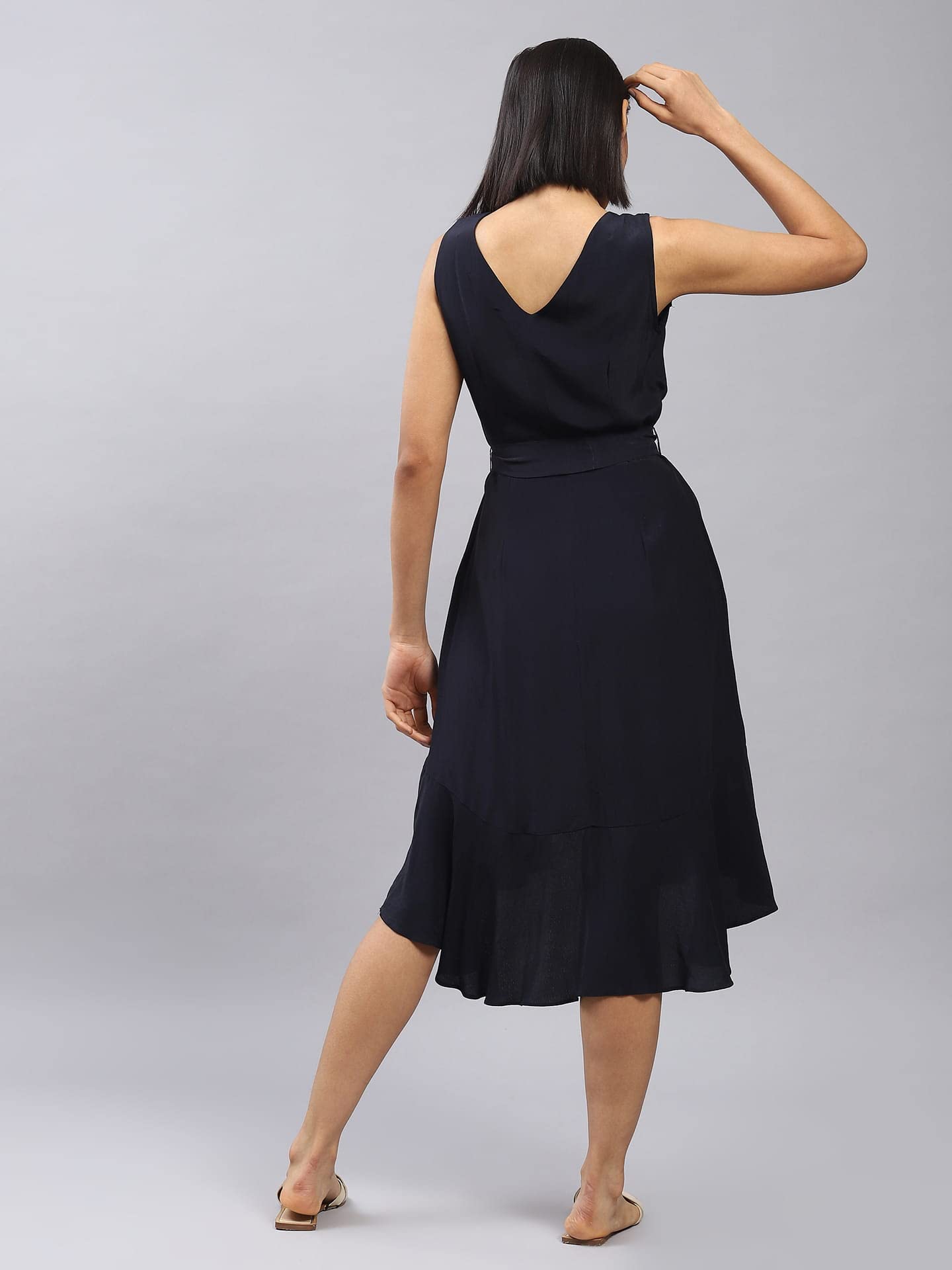 Label RITU KUMAR Navy Blue Tie-Up Midi Dress