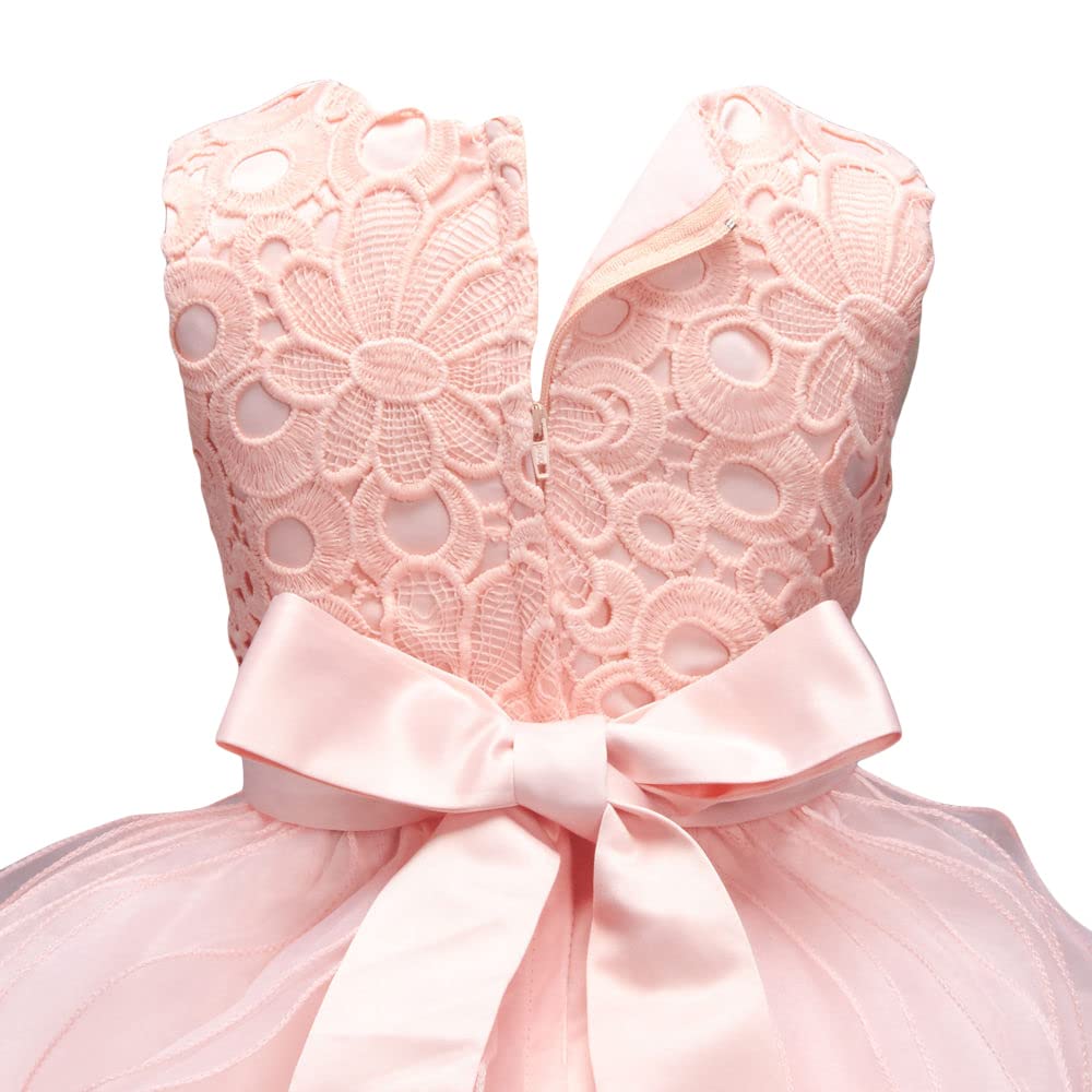 Hopscotch Girls Knee Length Party Dresses in Peach Color for Ages (8-9 Years)