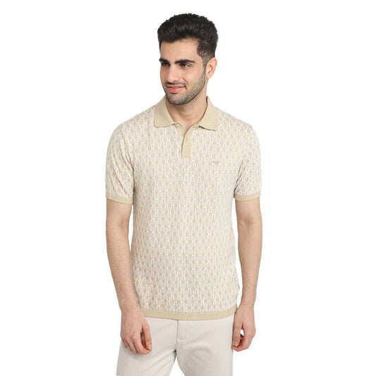 Park Avenue Men Slim Fit Solid Pattern Pure Cotton Half Sleeve Riviera Collar Casual T-Shirt (Size: 40)-PCKB01442-F3 Medium Fawn