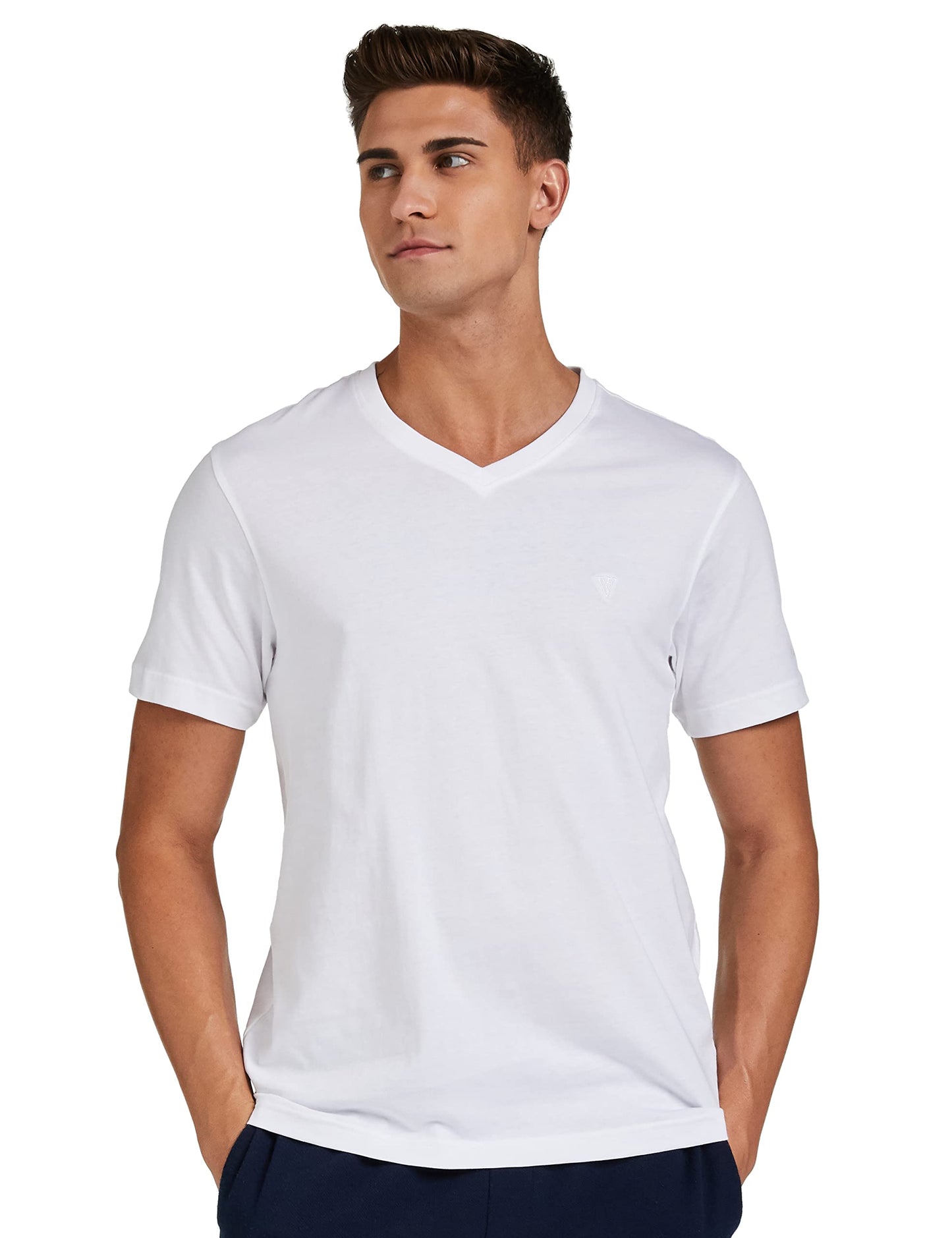 Van Heusen Men Athleisure V-Neck T-Shirt - 100% Combed Cotton - Short Sleeve, Ultra Soft_60035_White_L