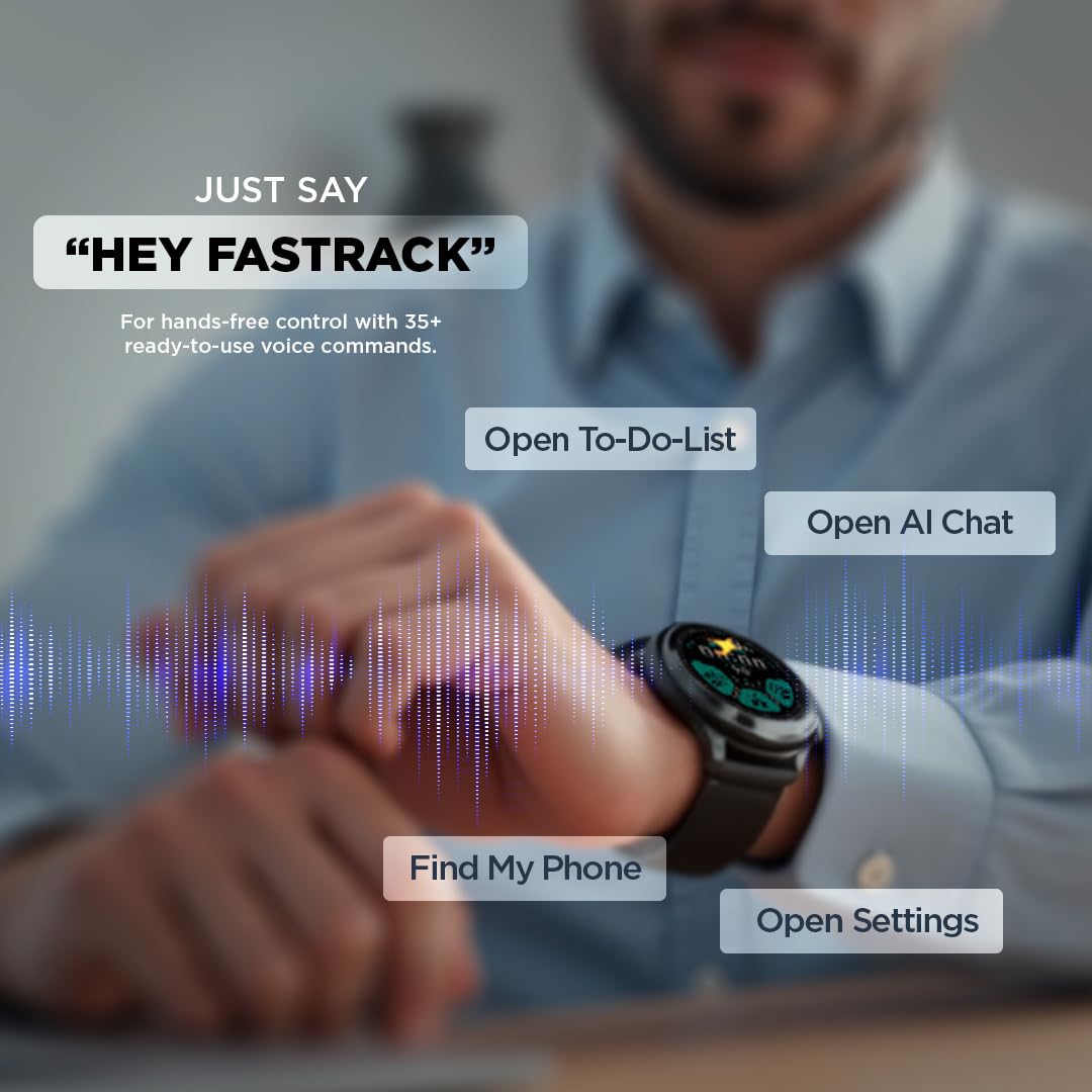 Fastrack VOX Pro Smart Watch with Offline Voice Commands,to-Do List, Rotary Crown, 1.38” TFT Display, BT Calling, 24/7 Health Suite, SpO2, HRM, Sleep Tracking, IP68 Water Resistant - Onyx Black