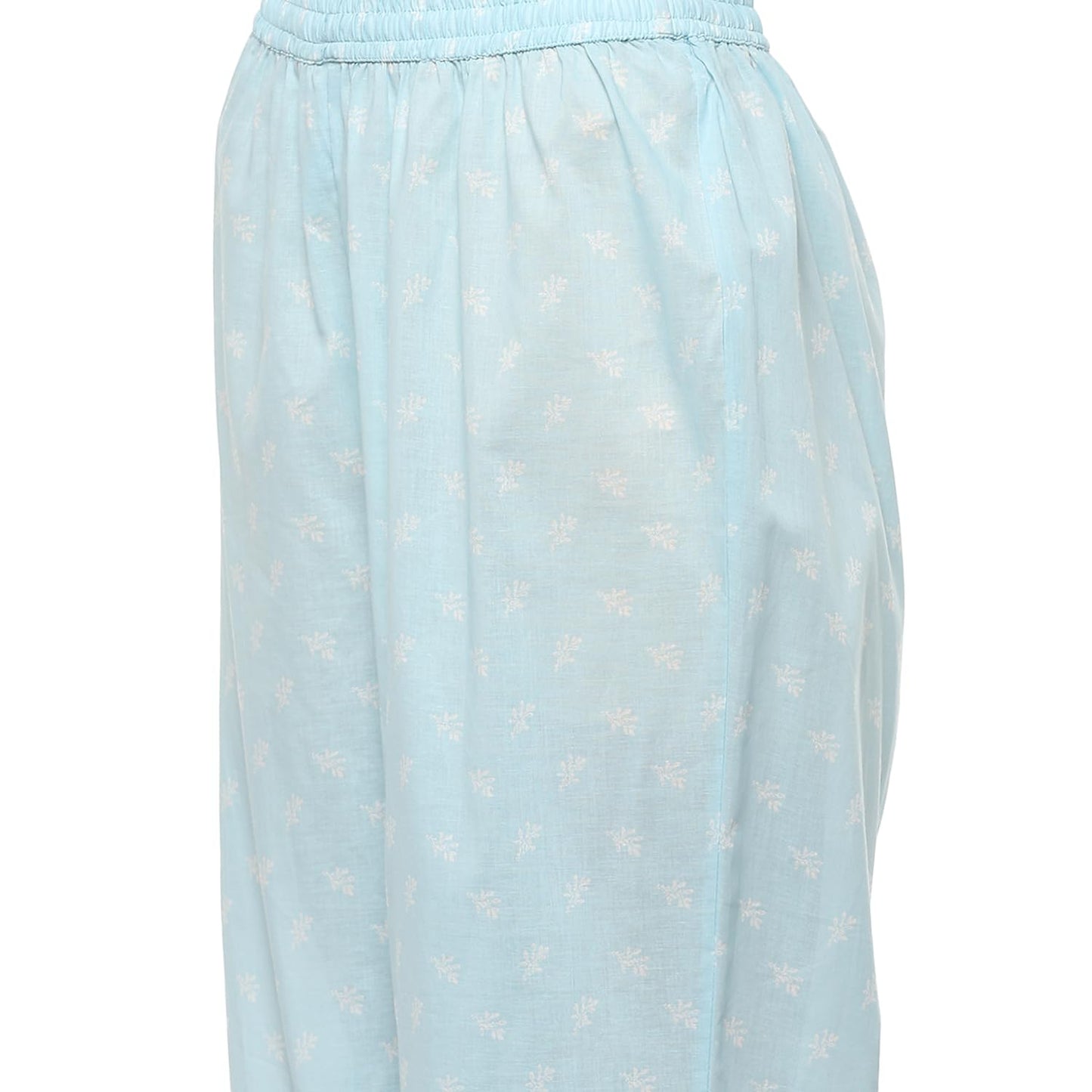 BIBA Cotton Women Printed Layered Salwar Kurta Dupatta(Skd9473_Off White/Blue_42)