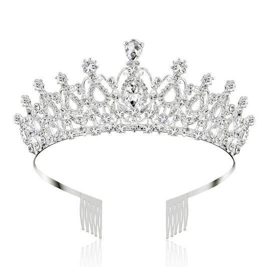Shining Diva Fashion Crystal Tiara and Crown for Women Stylish Headband Crowns with Comb Tiaras for Girls Kids Queen Princess Wedding Bridal Birthday Gift Hair Accessories (Silver) (rr15862hb)