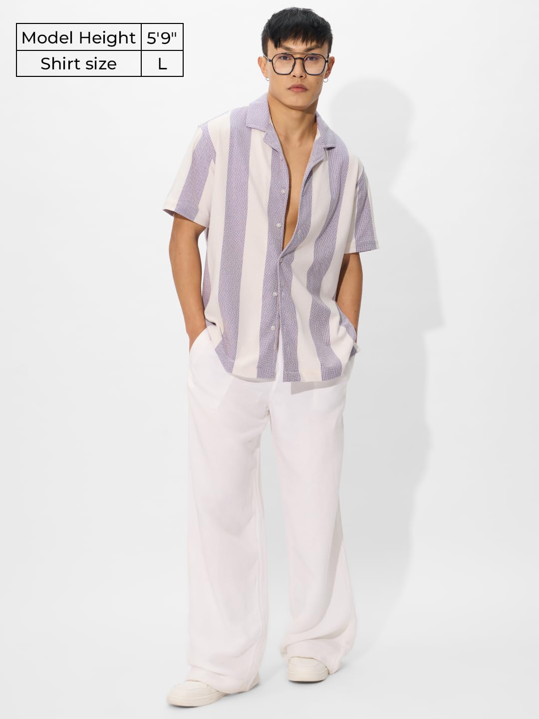 The Souled Store Popcorn Stripes: Lavender Frost Men and Boys Long Sleeve Collared Neck Button Down Cotton Textured Shirts for Men