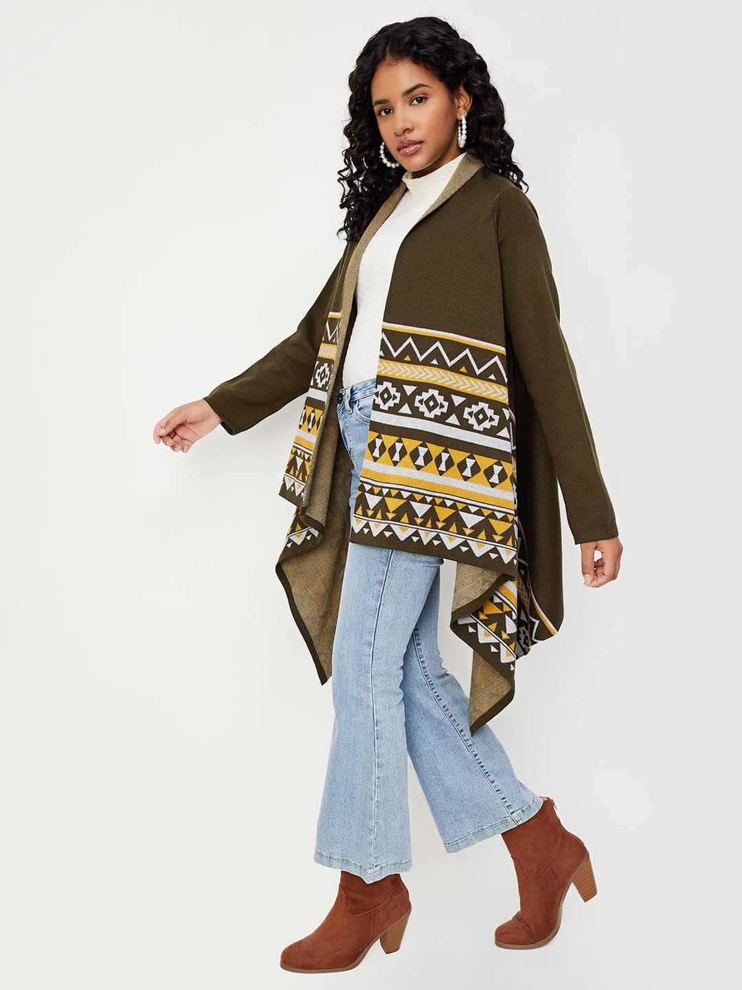 Max Women Argyle Waterfall Shrug (SRG34005OLIVE Green)_M