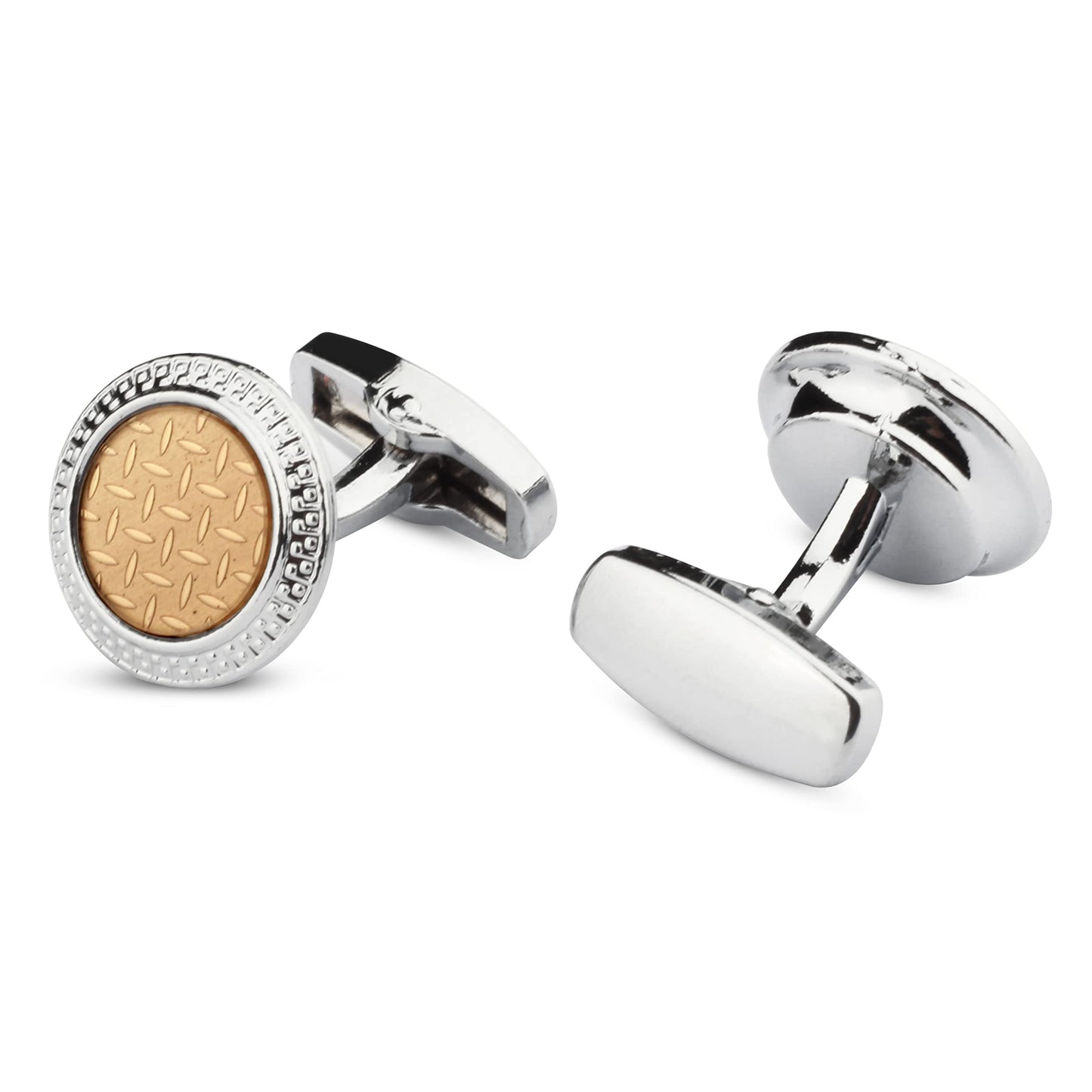 Panajatan Basket Weave Check Design Peach and Silver Couloured Cufflinks for Men m