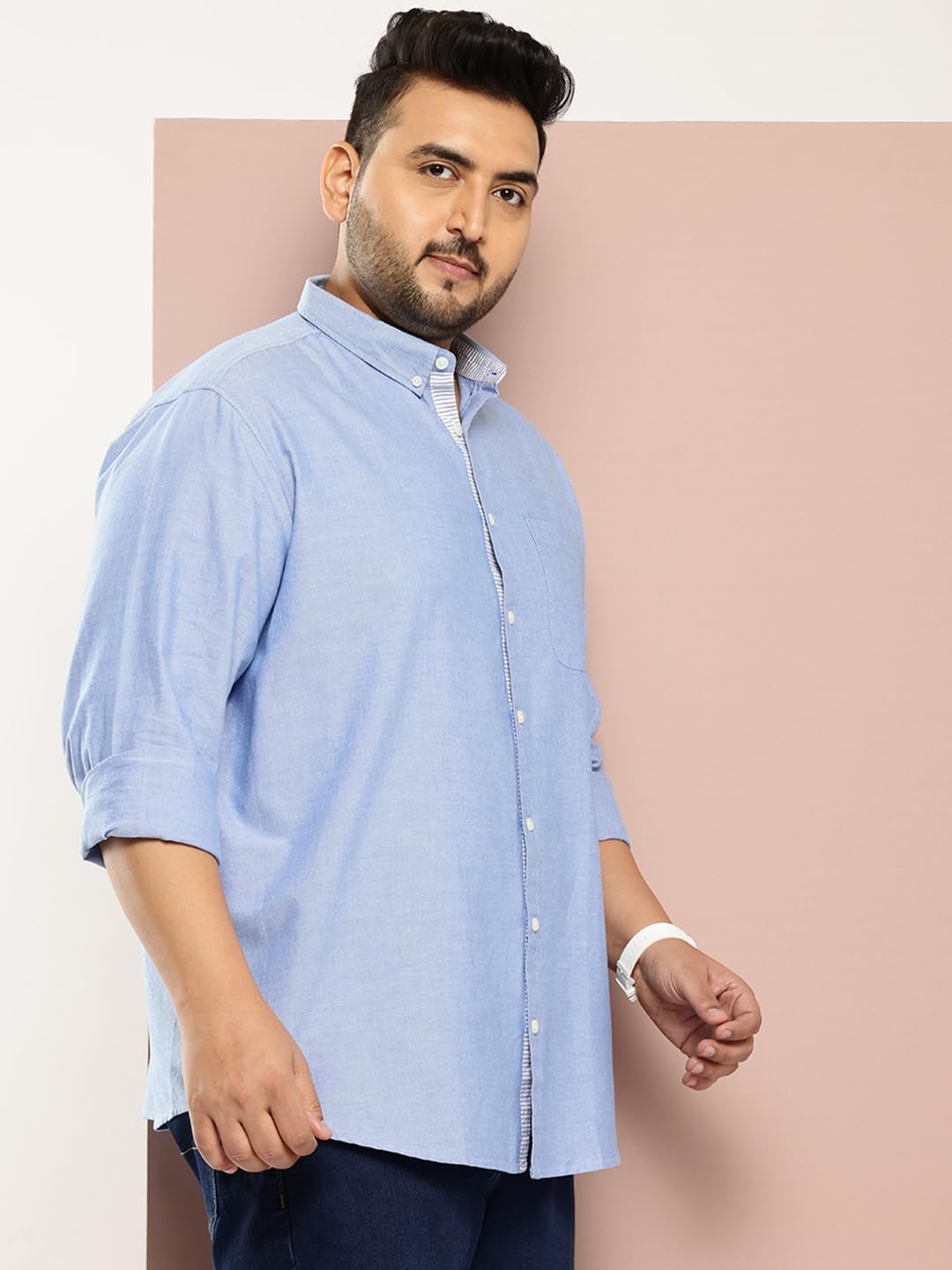 Thomas Scott Men's | Plus Size | Regular Fit | Long Sleeves | Button-Down Collar | Oxford Fabric | Casual | Shirts for Men (TS1427_Blue_6XL)