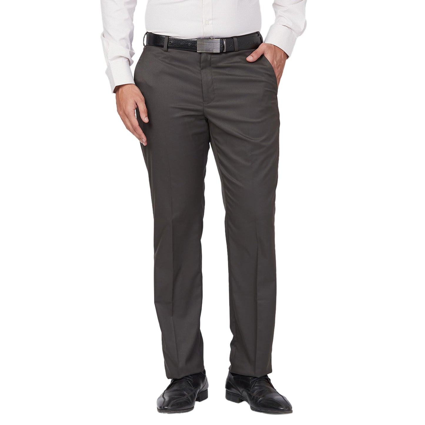 Park Avenue Men's Regular Fit Pleated Trousers, Poly Viscose Lycra Blend, Solid Pattern, Mid Rise | Dark Green