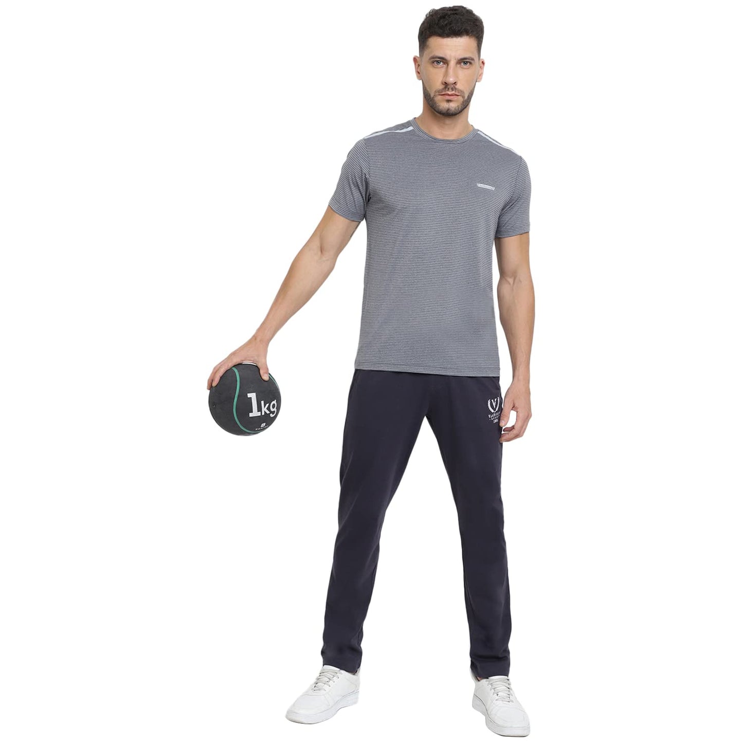 Van Heusen Performance Men T-Shirt - Polyester Spandex - Swift Dry, Crew Neck, Mesh Ventilation_61006_Grey Heather_L