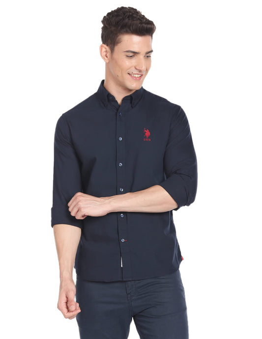 U.S. POLO ASSN. Men's Solid Slim Fit Shirt (USSHTFX0105_Navy