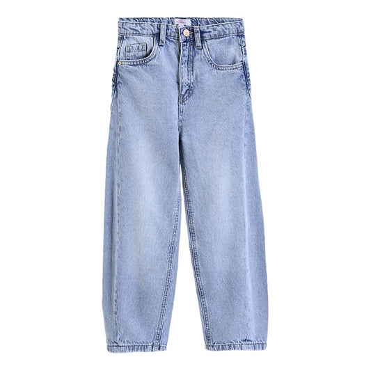 Hopscotch Girls Blue Pure Cotton Loose Fit Jeans (7-8 Years)