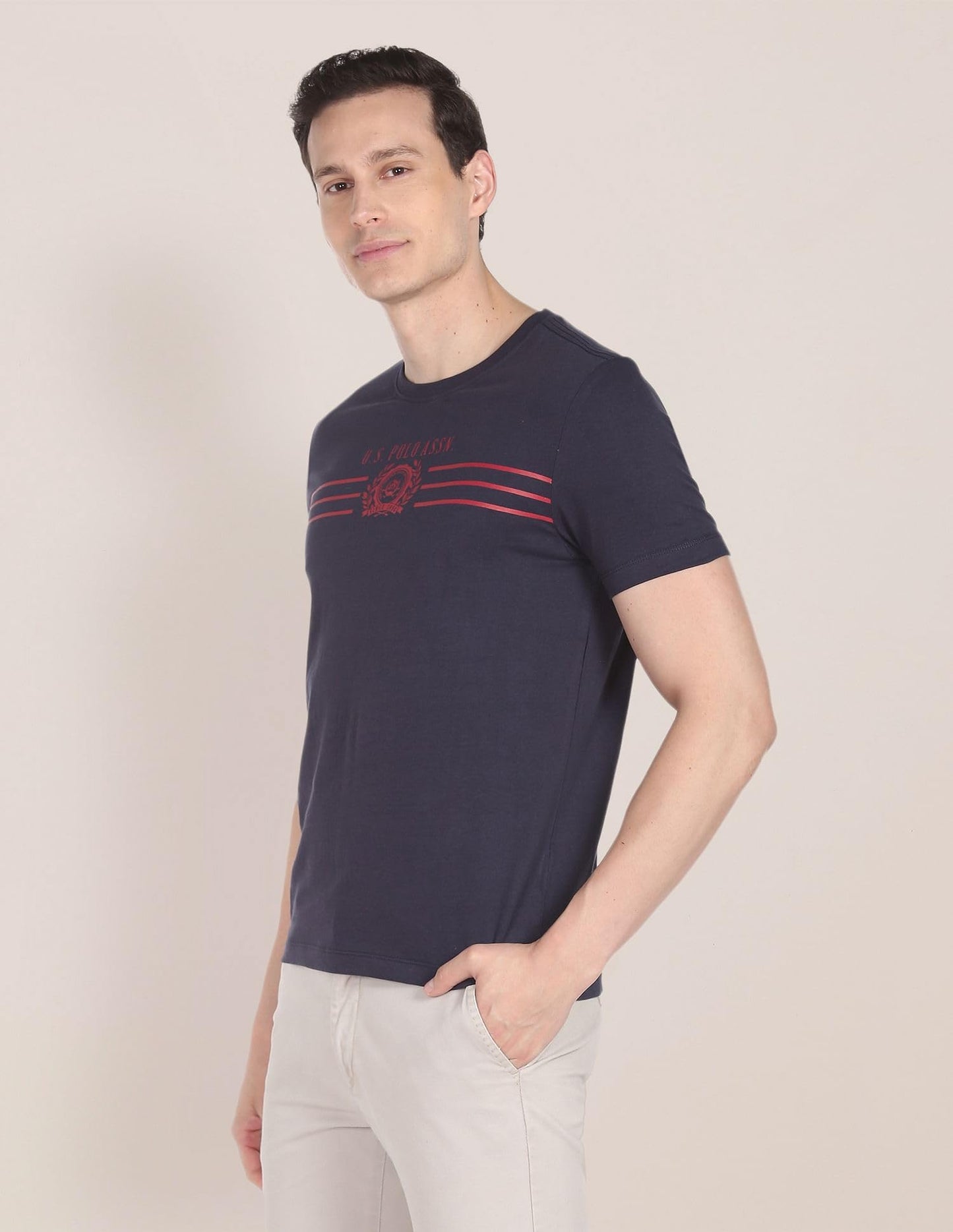 U.S. POLO ASSN. Men's Crew Neck Brand Print Cotton T-Shirt (USTSHS1368_Blue_L)