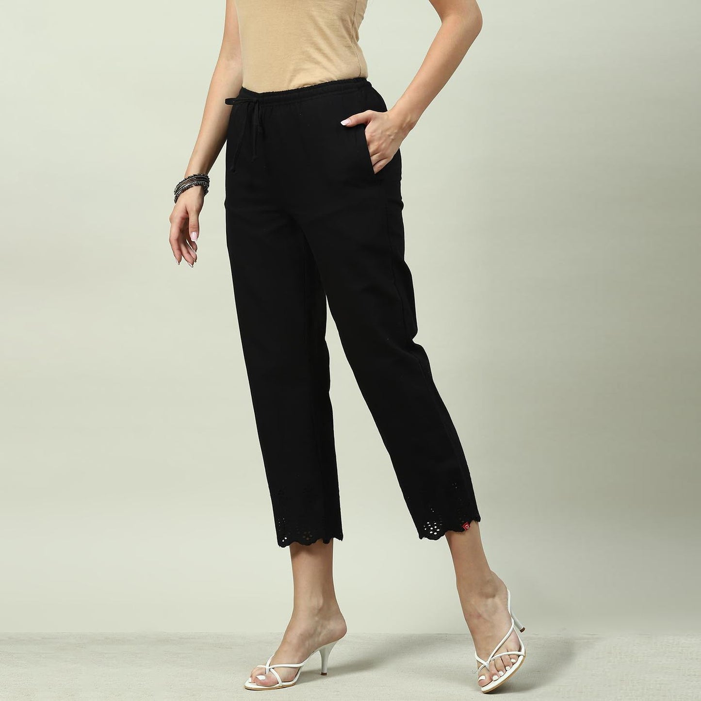 BIBA Women Solid Regular Fit Bottom Wear(Bottom W16946_Black_XXL)