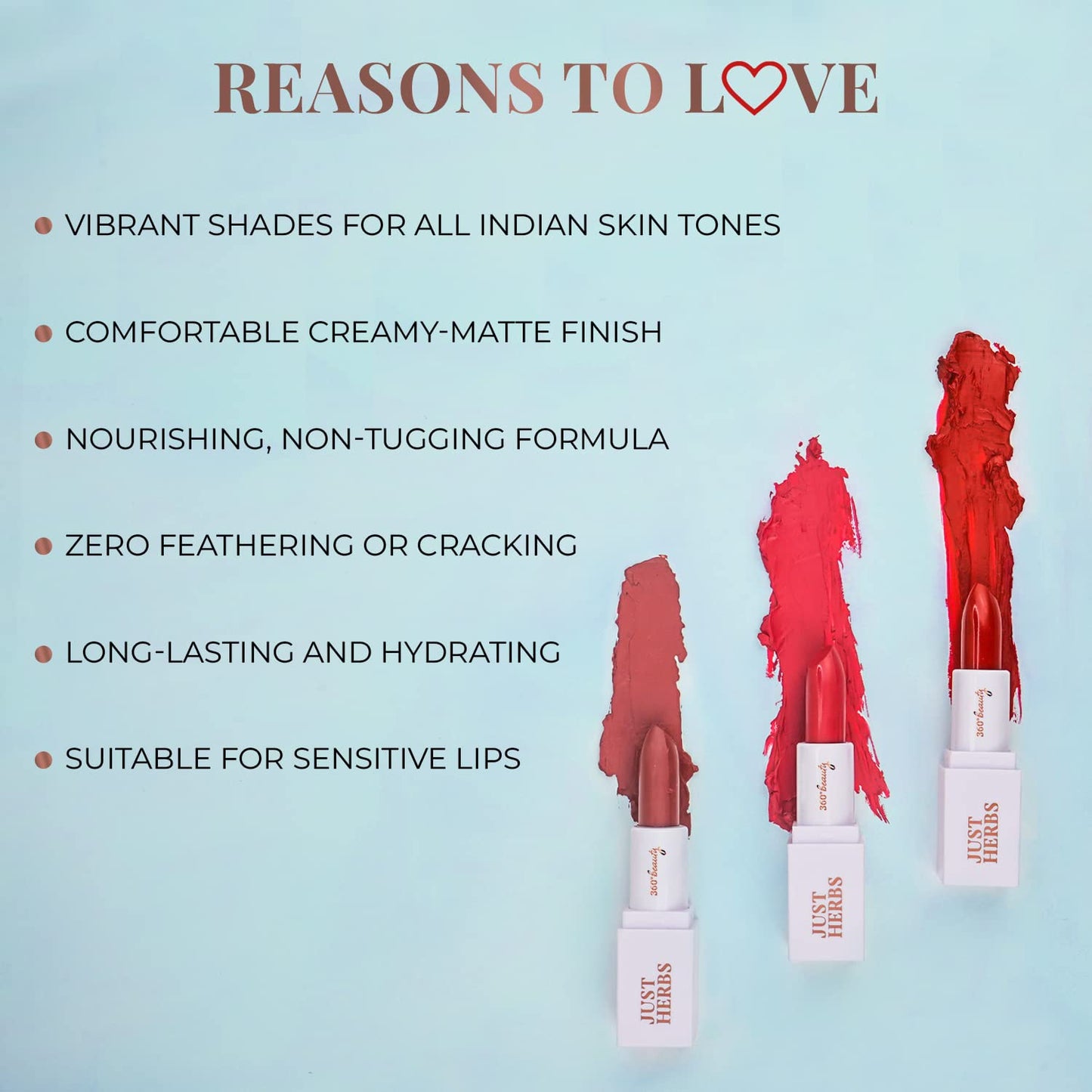 Just Herbs Ayurvedic Creamy Matte Lipstick For Moisturized Lips - Parabens & Chemical Free 06 Burnt Red (Half - Size) 1.8gm