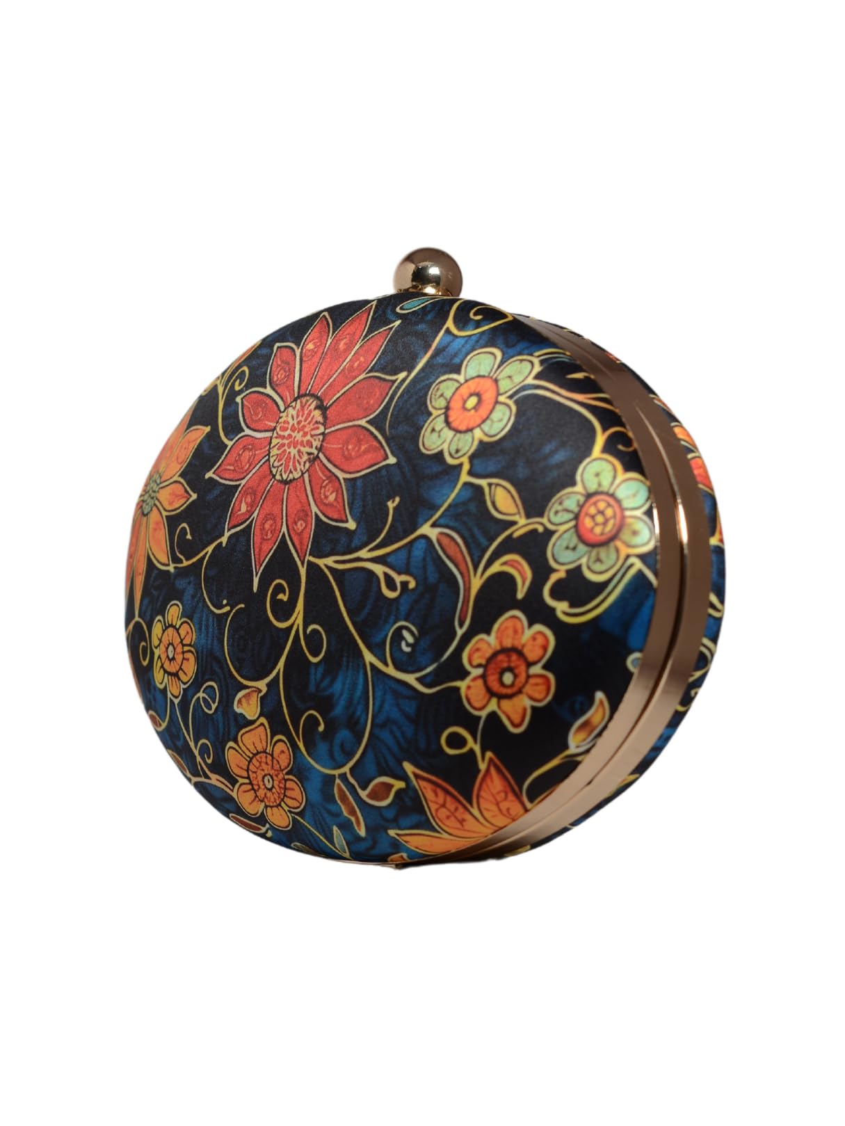 Artklim Blue Based Floral PrInted Oval Clutch Bag for Women with Detachable Strap