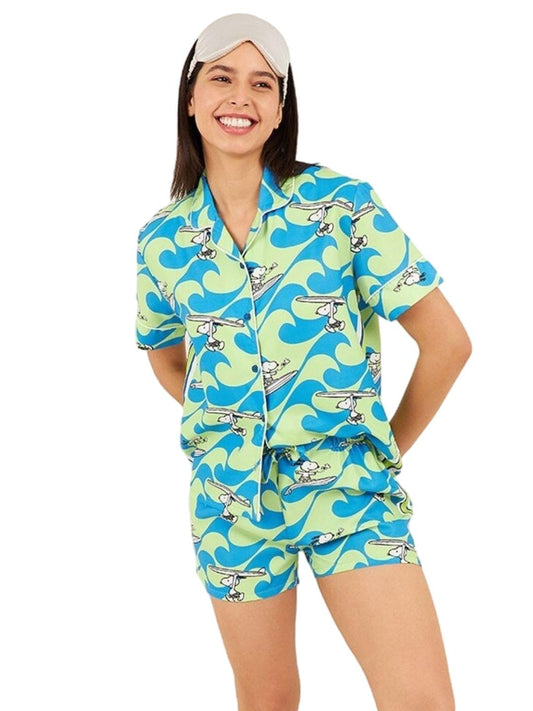 Sweet Dreams Women Snoopy Glide Shorts Set Green