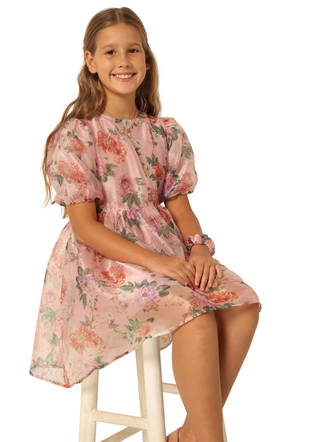 VERO MODA Girls Floral Print Polyester Purple Above Knee Length Fit & Flare Dress