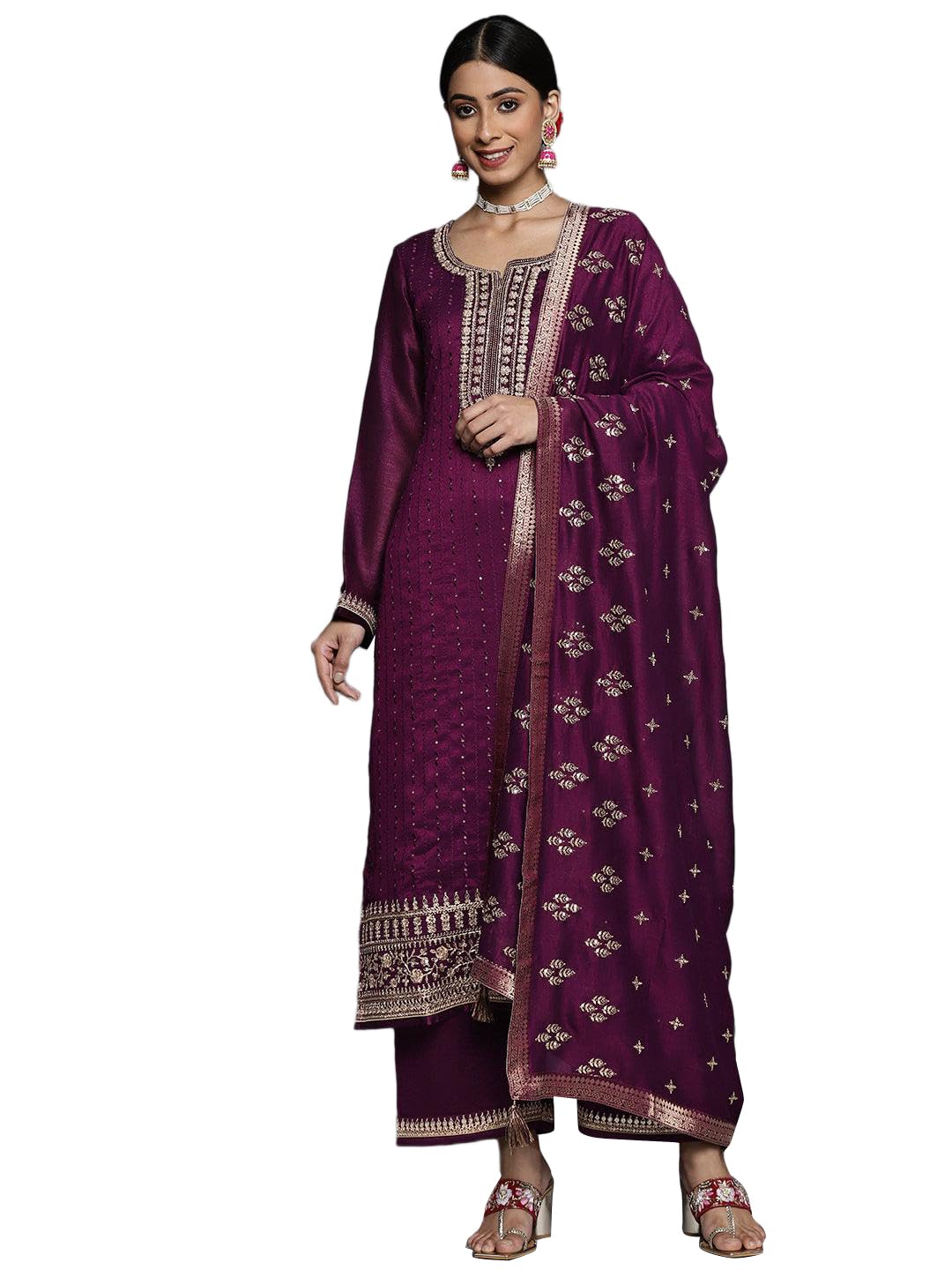 Libas Women's Silk Blend Kurta Sets (33416O_Purple