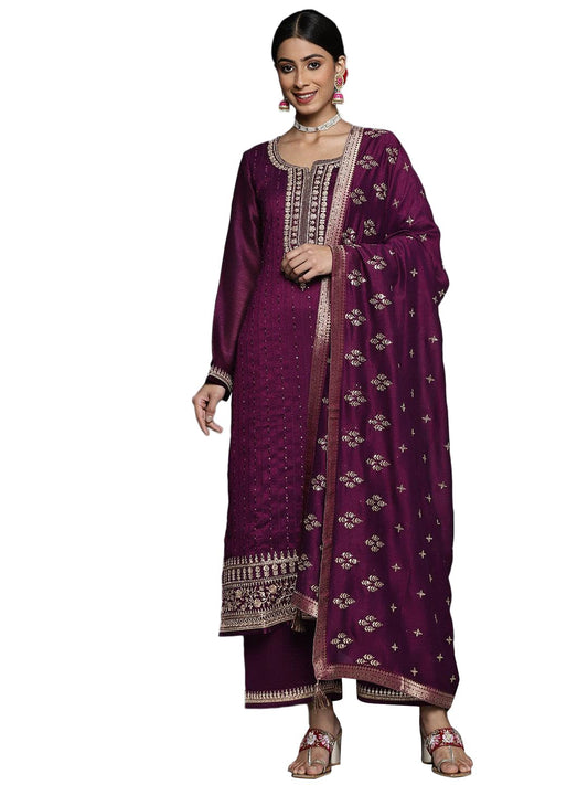 Libas Women's Silk Blend Kurta Sets (33416O_Purple