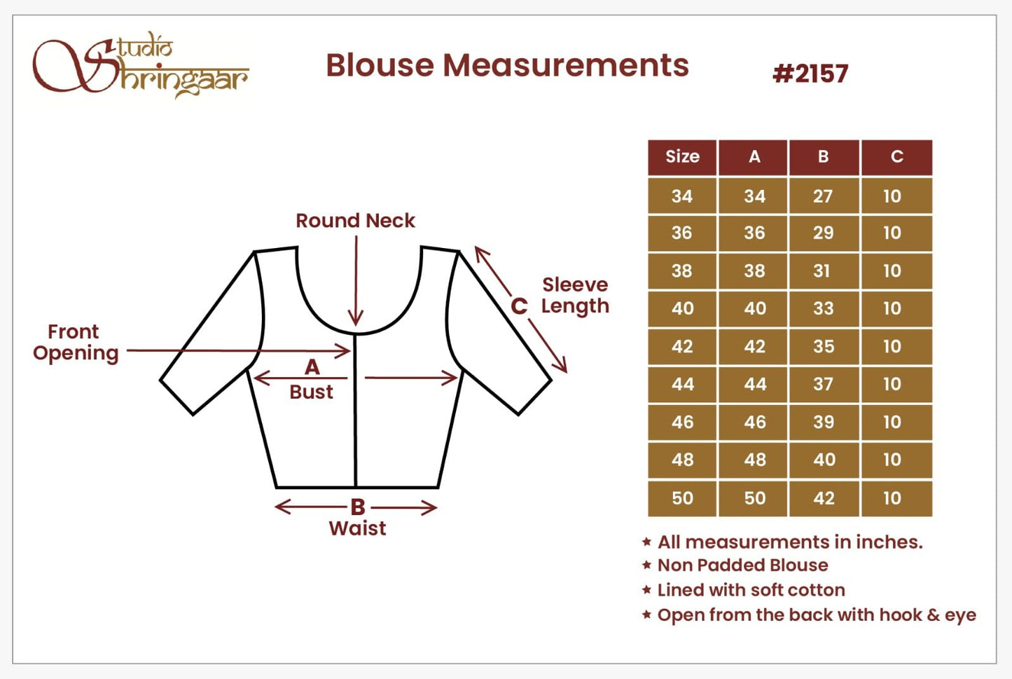 Studio Shringaar Women's Readymade Brocade Saree Blouse with Elbow Length Sleeves (2157-SKY Blue, 38)