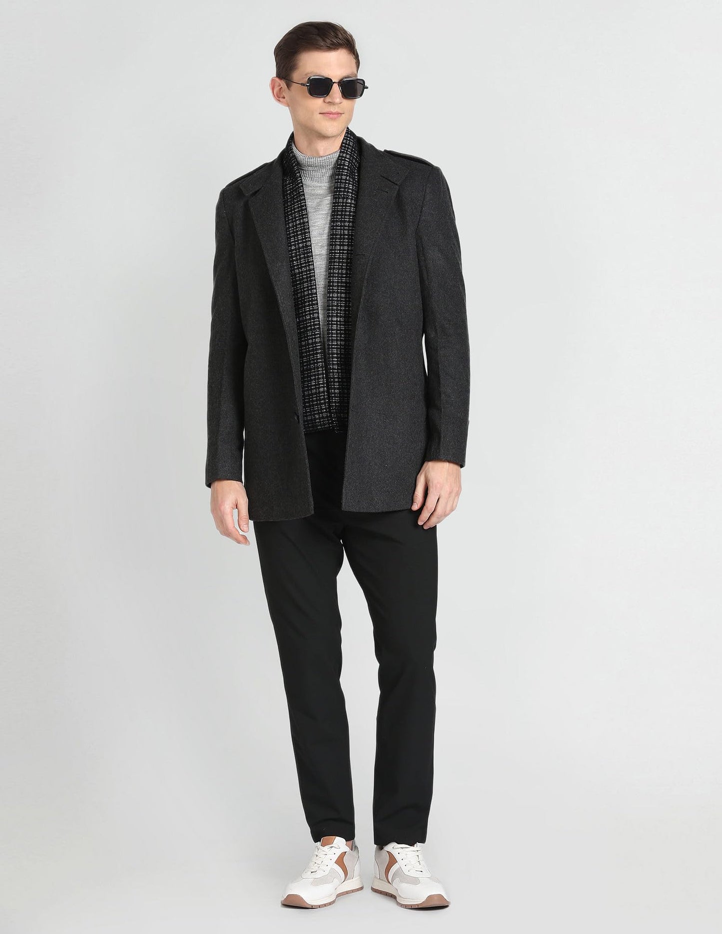 Arrow Wool Men's Standard Length Trench Coat (ASAGJK4797_Charcoal, 2XL