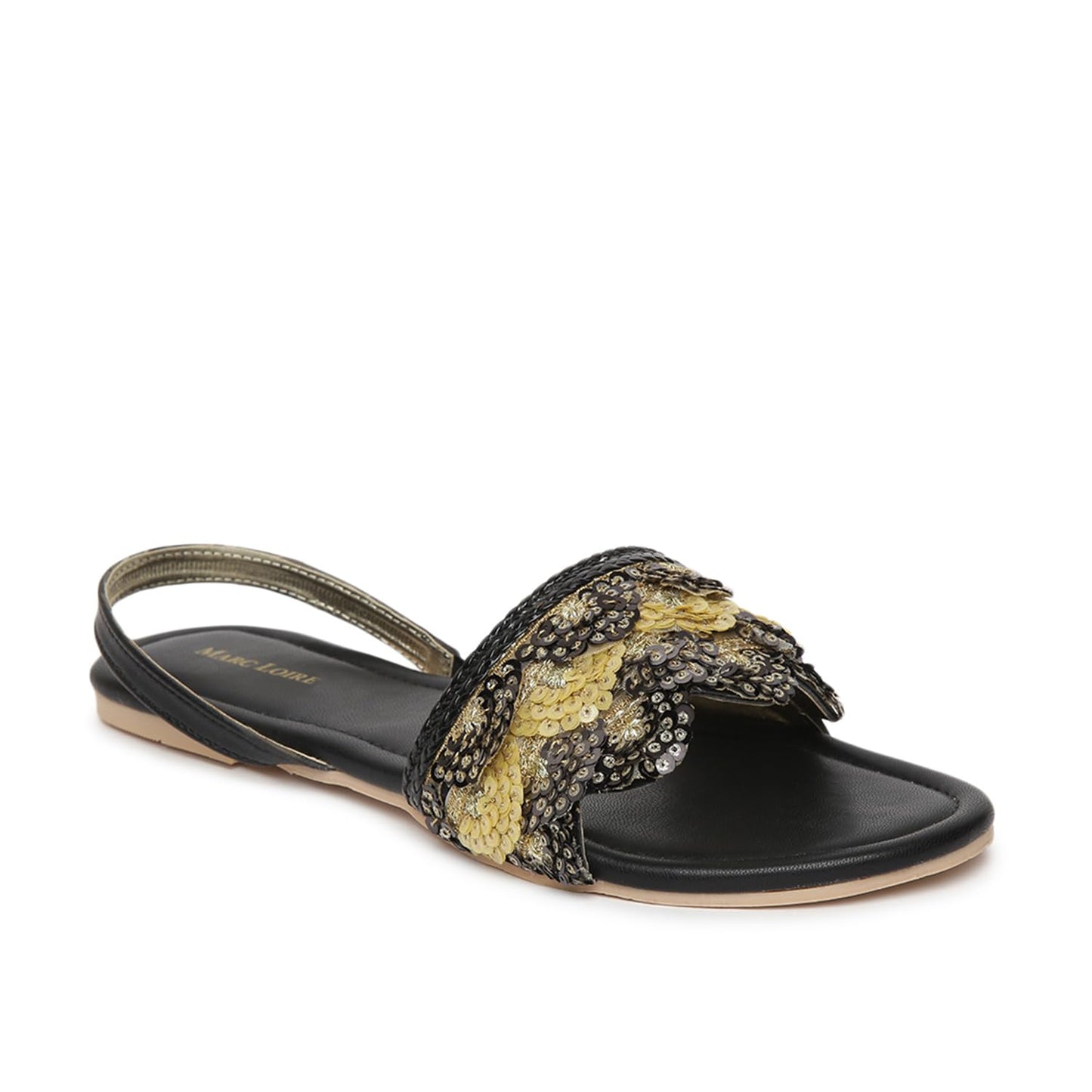 Marc Loire Women's Embroidered and Embellished Flat Fashion Sandals (Black, 5)