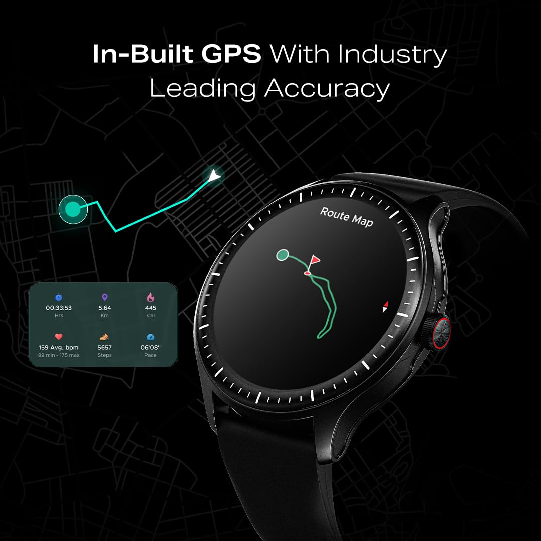 boAt Valour Watch 1 GPS, Advanced X2 Chip,6-Axis Motion 360° Tracking Sensor,15 Days Battery,1.43" AMOLED Display w/Gorilla Glass, AI Based Auto Gym, GPS, Smart Watches for Men & Women (Active Black)