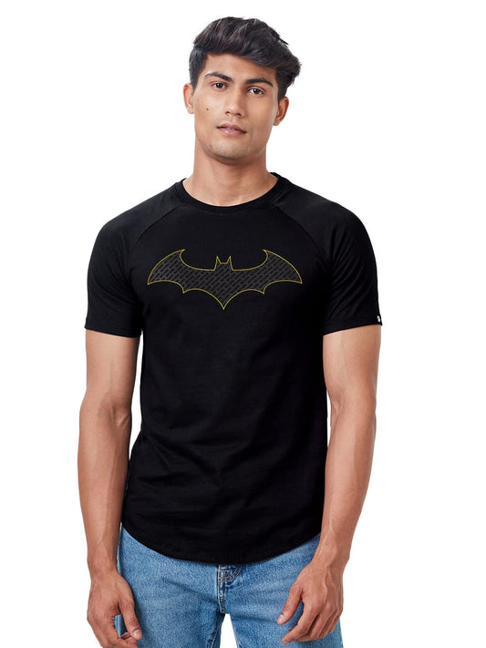The Souled Store Men Official Batman: The Emblem Black Printed Drop Cut T-Shirts Drop Cut T-Shirts Fashionable Trendy Graphic Prints Pop Culture Merchandise