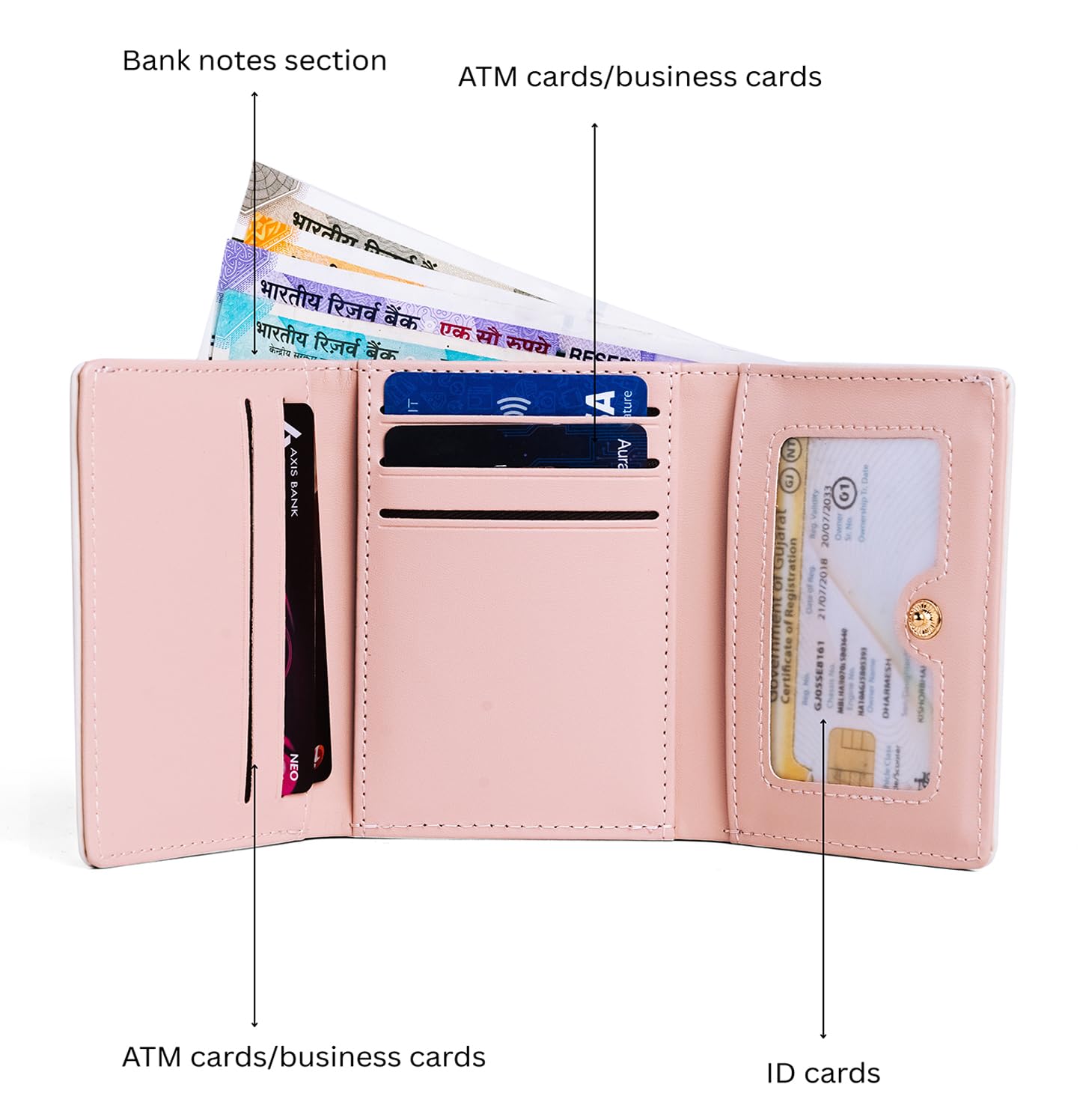 INOVERA (LABEL) Flower Wallets for Women, Girls - Stylish Faux Leather Trifold Cash, Cards Holder Wallet - Small Hand Purse (Light Blue)