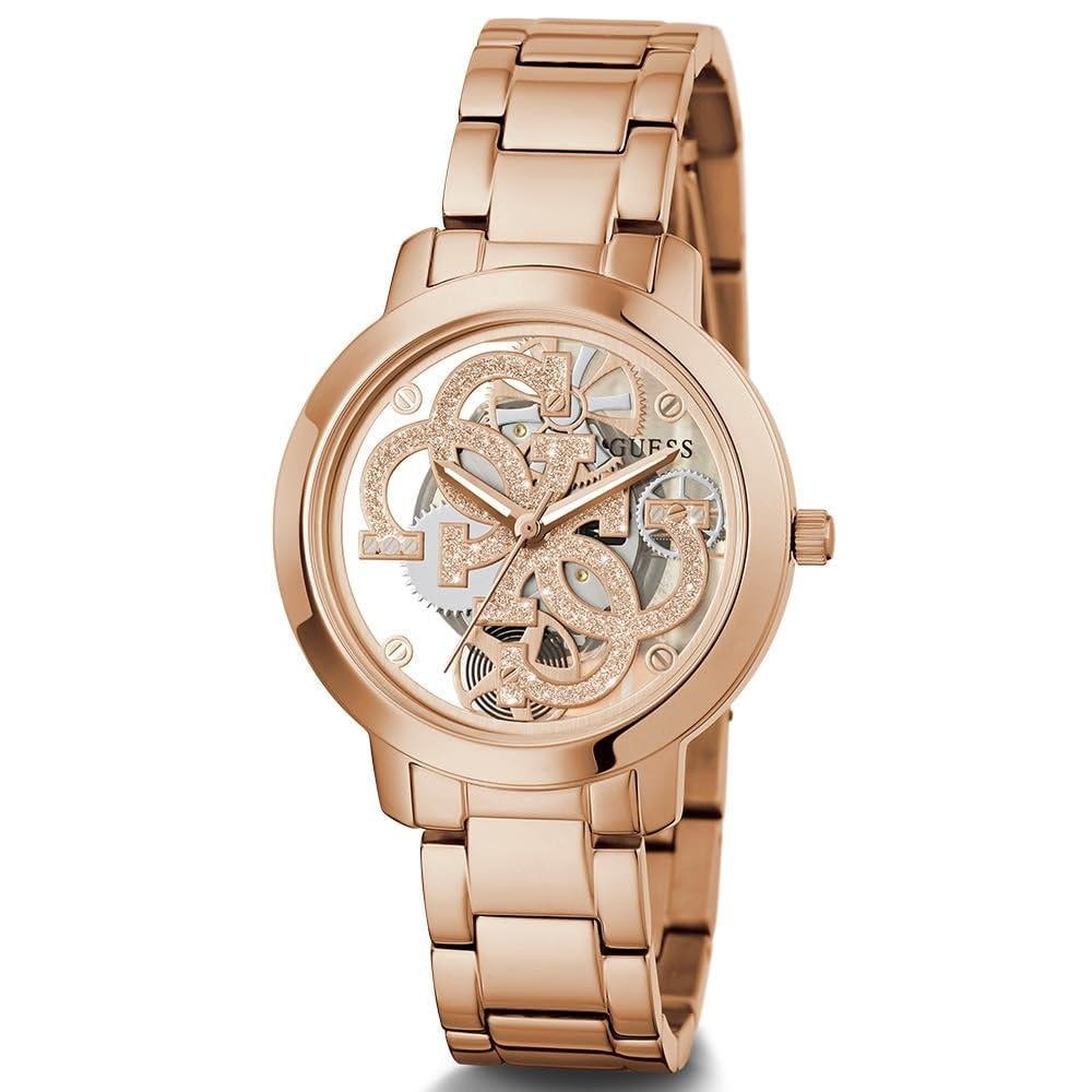 GUESS Analog Unisex Adult Watch (Gold Dial Rose Gold Colored Strap) Stainless Steel