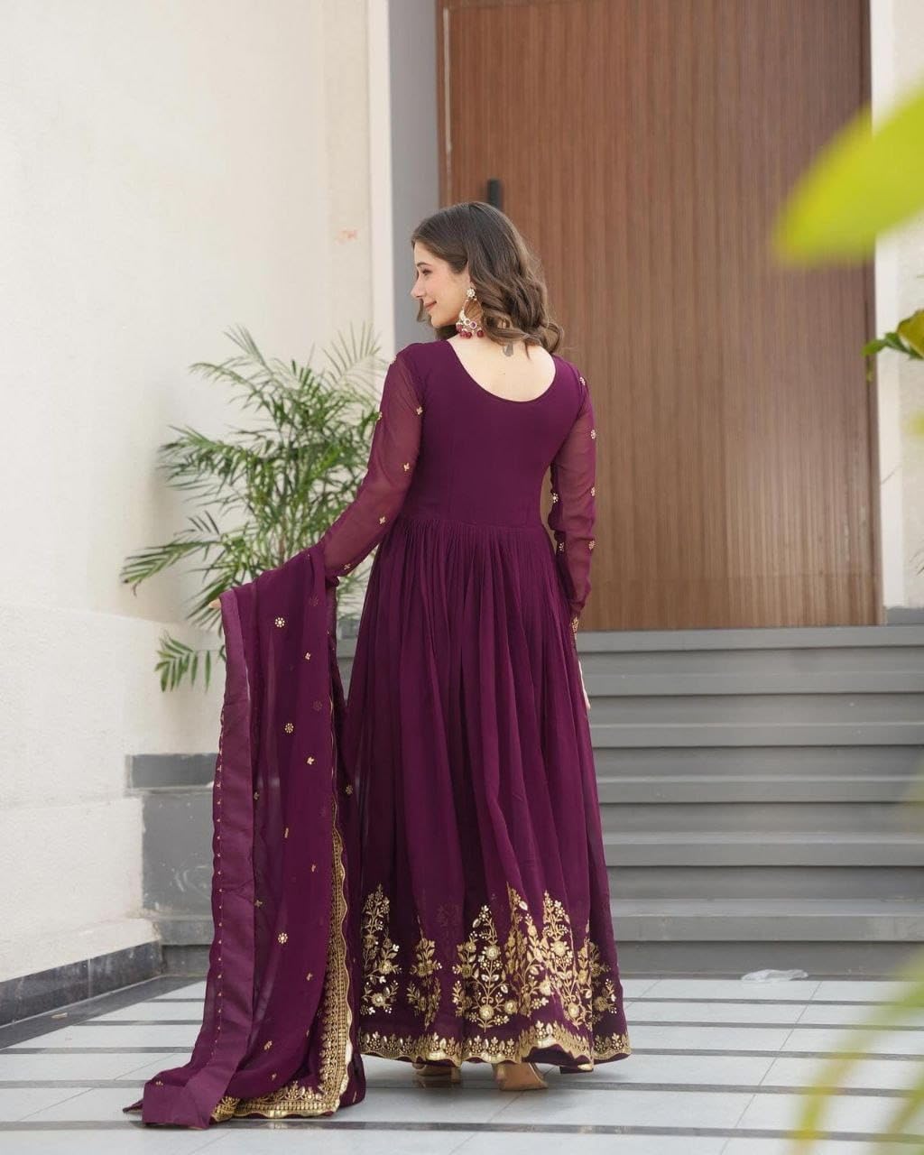 ANAGH APPARELS Premium Fox Georgette Anarkali Gown with Dupatta for Women | Embroidery Sequin Work | 3 Meter Flare | Full-Length 58” Ethnic Dress