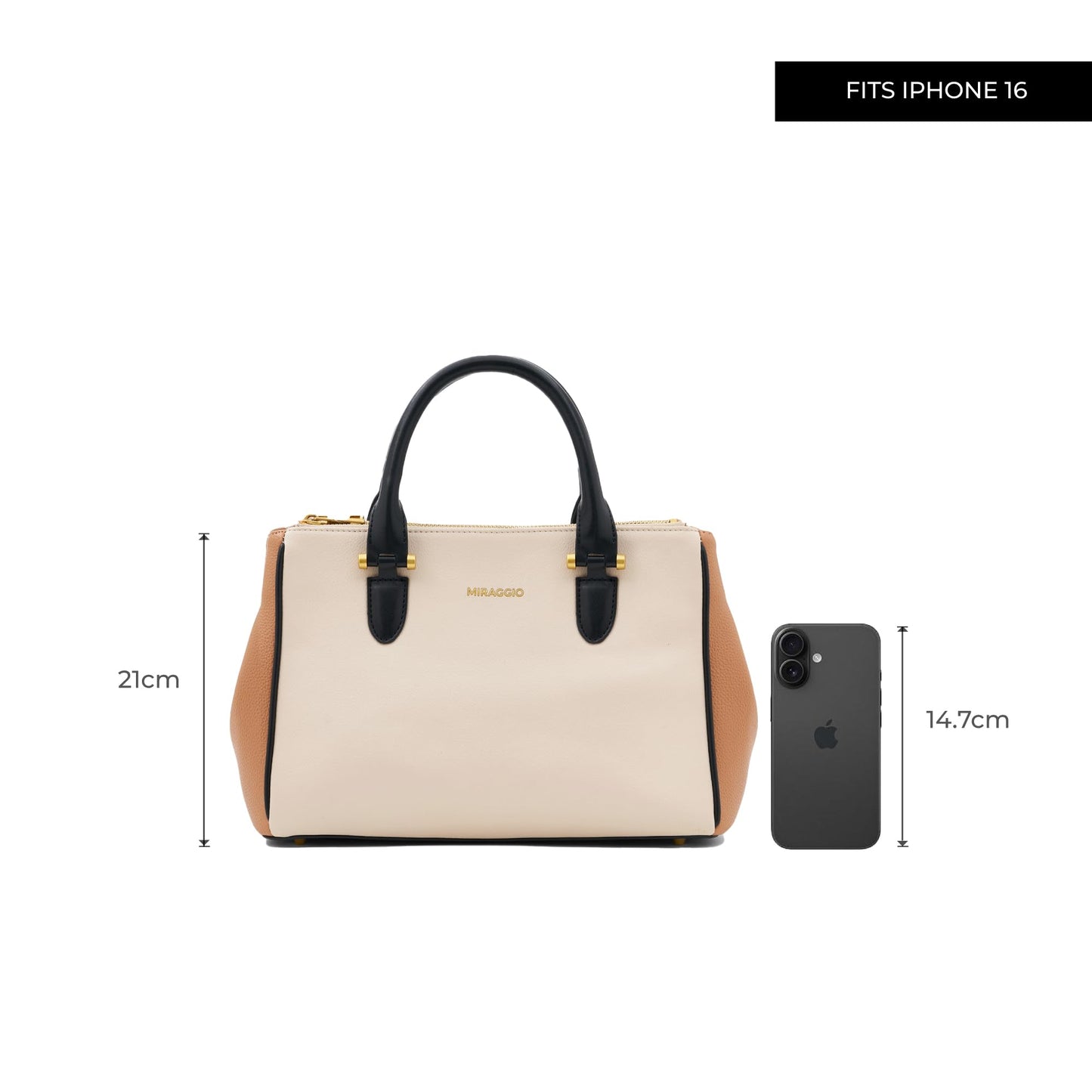 Miraggio Blair Solid Structured Handbag with Adjustable and Detachable Sling Strap for Women | Satchel Bag For Women | Stylish Ladies Purse (Ivory)