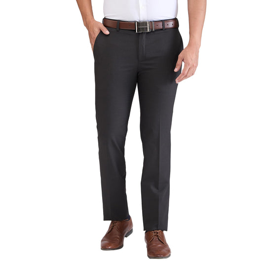 Raymond Men Slim Fit Stripe Pattern Polyester Blend Flat Front Formal Trouser (Size: 30)-RMTS05244-O8 Dark Brown