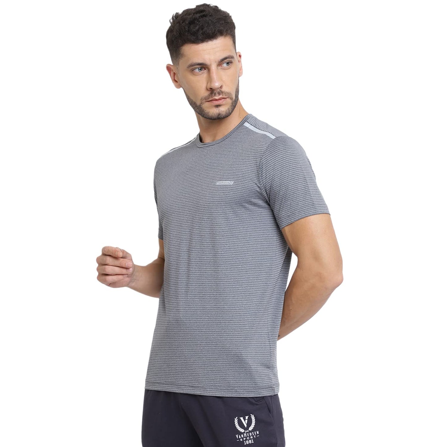 Van Heusen Performance Men T-Shirt - Polyester Spandex - Swift Dry, Crew Neck, Mesh Ventilation_61006_Grey Heather_L