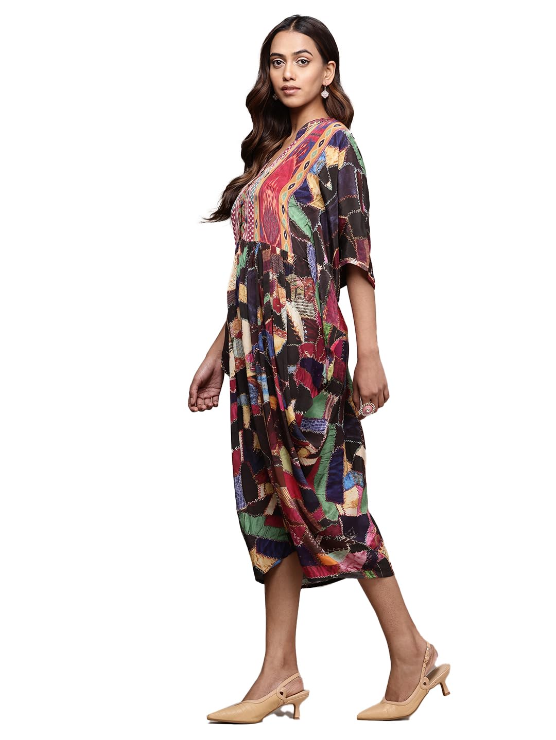 Ritu Kumar Brown Velvet Patchwork Kaftan Dress