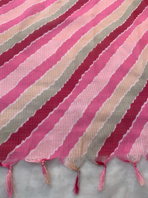 AKSHADEEP Women's Laheriya Print Pink Kota Doria Dupatta (Kota-Pink-laheriya)