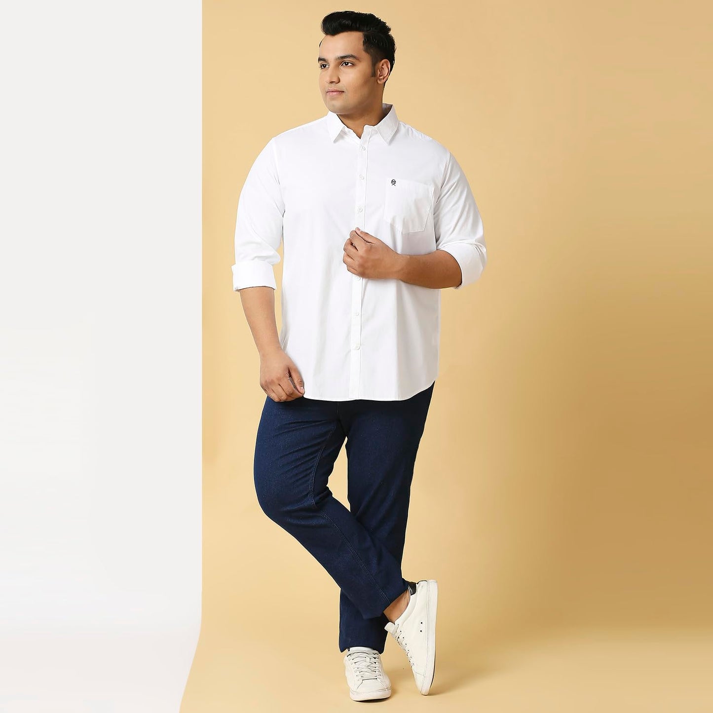Thomas Scott Mens | Full Sleeve | Solid Plain Color | Regular Fit | Plus Size | 100% Cotton | Mandarin Collar | Casual | Shirt (White_3XL)
