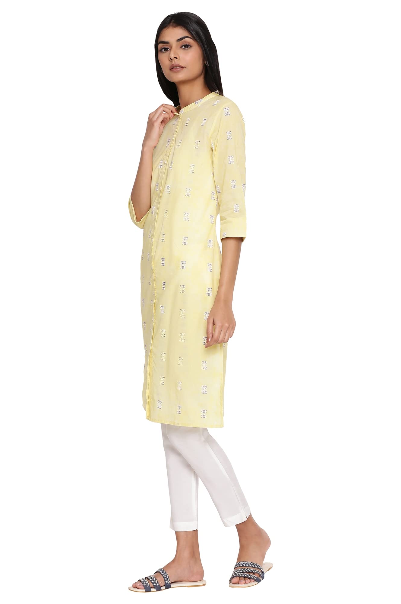 W for Woman Moss Green Printed Button Down Kurta_21AUW17164-117850_M