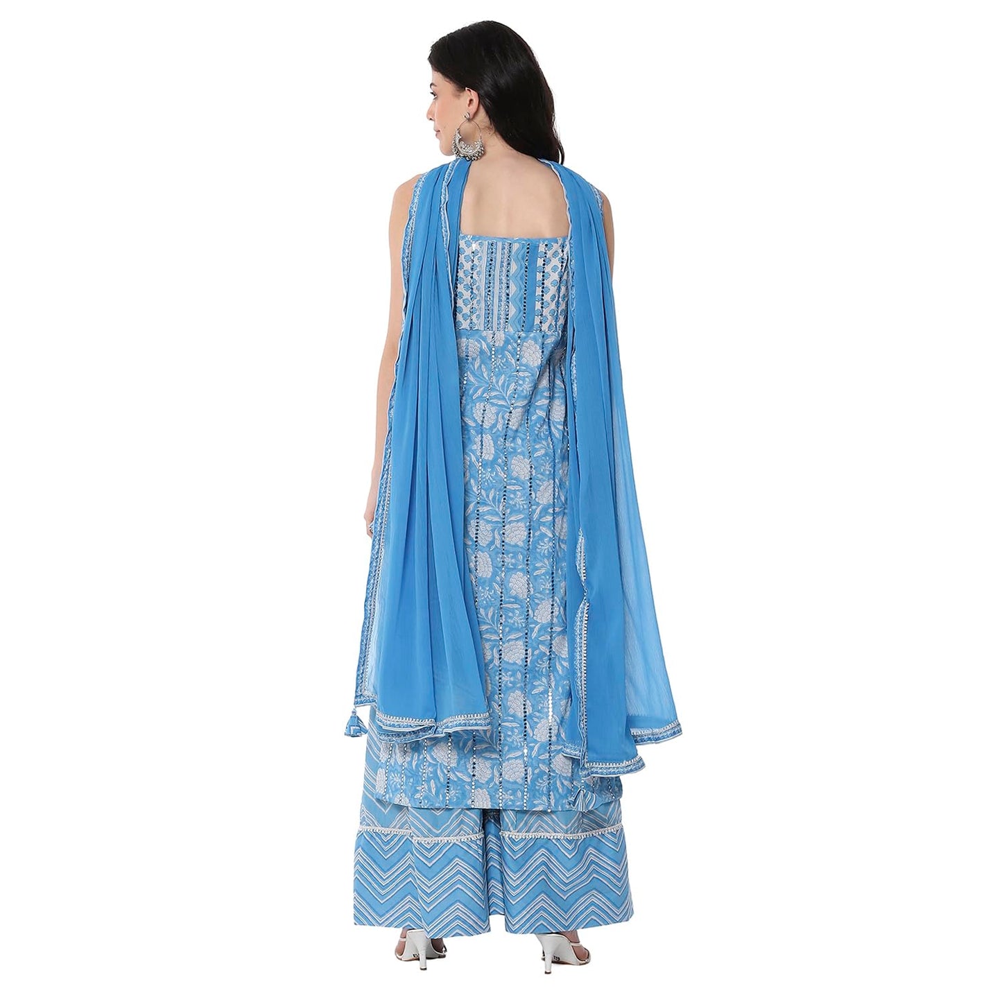BIBA Women Blue Cotton Floral Strappy Straight Kurta Set_34