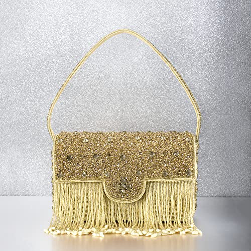 Peora Gold Clutch Purses for Women Stone Studded Handmade Handbags Party Bridal Clutch