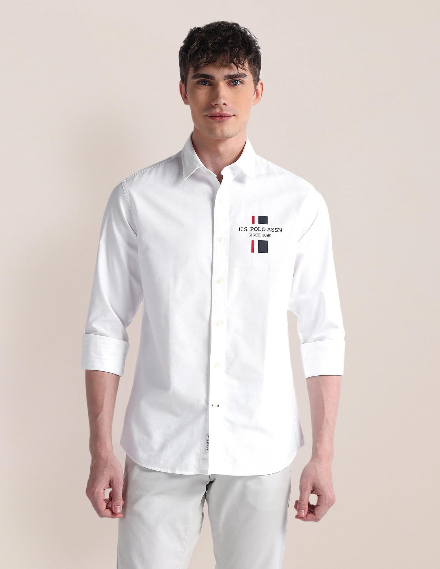 U.S. POLO ASSN. Men's Solid Regular Fit Shirt (USSHTFX0515_White