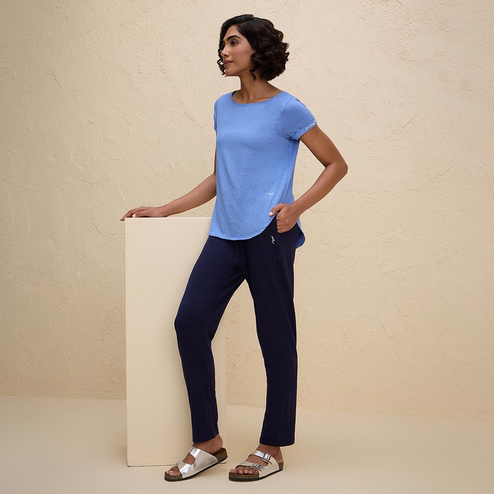 NYKD by Nykaa Womenâ€™s Solid Cotton Leggings & Tights | Everyday Comfort, Relaxed fit, Mid Waist for Yoga and Athleisure Chic- NYAT502 (in, Alpha, M, Regular, Navy)